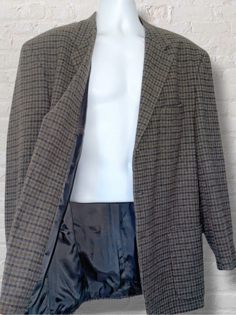 Vintage Structure Wool Blend Blazer Men’s XL– Made in Portugal Houndstooth 90s